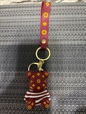 Designer-Inspired Red Bear Keychain Wristlet